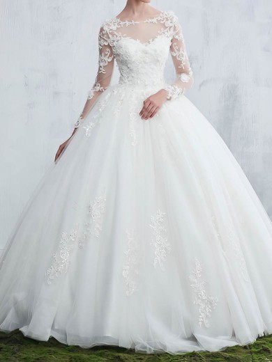 Ball Gown/Princess Illusion Tulle Sweep Train Wedding Dresses With Appliques Lace #UKM00022657