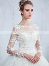 Ball Gown Scoop Neck Tulle Appliques Lace Sweep Train Long Sleeve Beautiful Wedding Dresses #UKM00022657