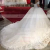 Ball Gown Off-the-shoulder Tulle with Beading Cathedral Train Glamorous Wedding Dresses #UKM00022659