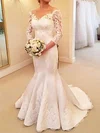 Trumpet/Mermaid Off-the-shoulder Satin Sweep Train Wedding Dresses With Appliques Lace #UKM00022661