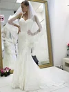 Trumpet/Mermaid Sweetheart Tulle Appliques Lace Sweep Train Backless Boutique Wedding Dresses #UKM00022662