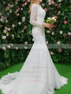 Top Trumpet/Mermaid Scalloped Neck Lace Appliques Lace Sweep Train Long Sleeve Wedding Dresses #UKM00022664