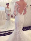 Trumpet/Mermaid Off-the-shoulder Tulle Court Train Wedding Dresses With Appliques Lace #UKM00022666