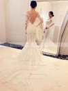 Famous Trumpet/Mermaid Off-the-shoulder Tulle Appliques Lace Court Train Long Sleeve Wedding Dresses #UKM00022666
