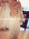Famous Trumpet/Mermaid Off-the-shoulder Tulle Appliques Lace Court Train Long Sleeve Wedding Dresses #UKM00022666