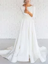 A-line Scoop Neck Satin Sweep Train Wedding Dresses #UKM00022674