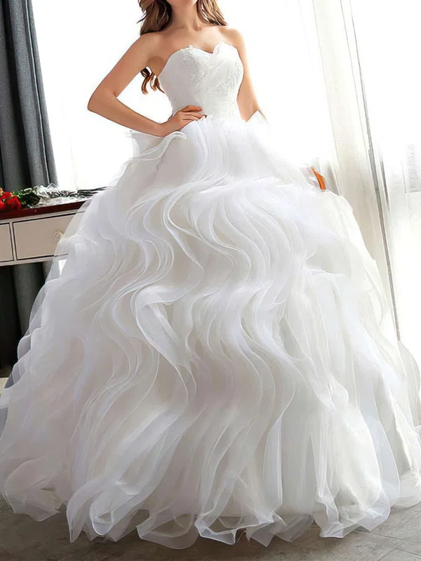 Ball Gown/Princess Sweetheart Organza Floor-length Wedding Dresses With Cascading Ruffles #UKM00022681