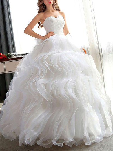 Ball Gown Sweetheart Organza Floor-length Wedding Dresses With Cascading Ruffles #UKM00022681