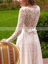 Latest A-line Scoop Neck Lace Chiffon Sashes / Ribbons Sweep Train Long Sleeve Wedding Dresses #UKM00022687