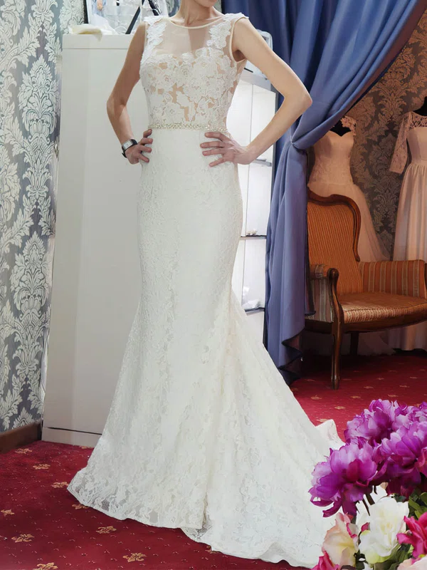 Trumpet/Mermaid Illusion Lace Court Train Wedding Dresses With Beading #UKM00022689