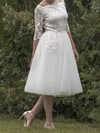 Ball Gown/Princess Square Neckline Tulle Tea-length Wedding Dresses With Appliques Lace #UKM00022696