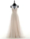 A-line Illusion Tulle Floor-length Wedding Dresses With Appliques Lace #UKM00022697