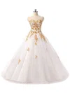 Noble Ball Gown Sweetheart Tulle with Beading Floor-length White Prom Dress #UKM020102758