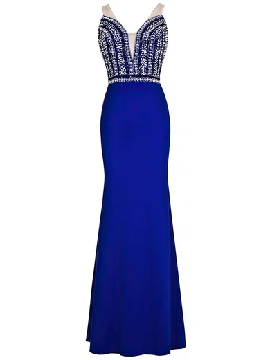 Sheath/Column V-neck Satin Cut Out Prom Dresses With Beading #UKM020102793