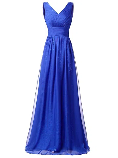 Ball Gown V-neck Sparkly Sequin Chiffon Prom Dresses With Ruched #UKM020102806
