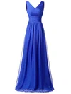 Simple A-line V-neck Chiffon Sequined with Ruffles Floor-length Backless Prom Dresses #UKM020102806