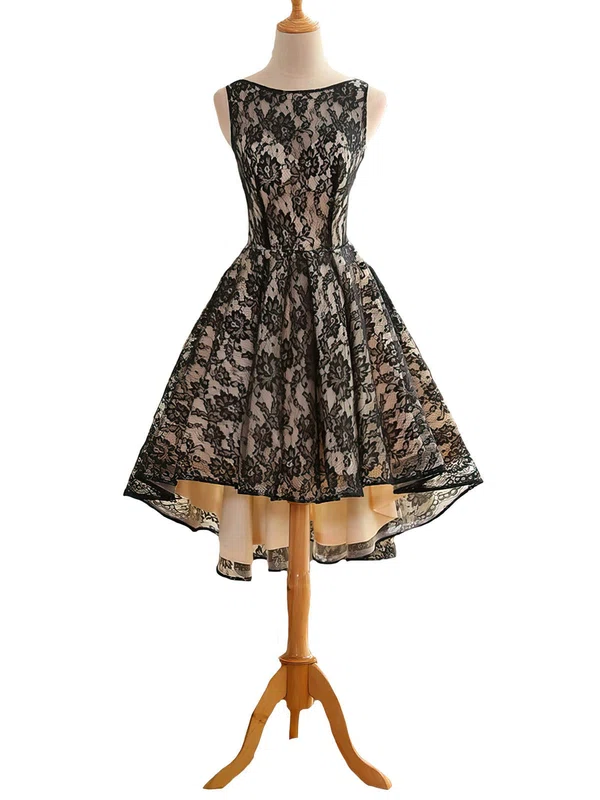 Informal A-line Scoop Neck Lace Asymmetrical Ruffles Backless Short Prom Dresses #UKM020102830