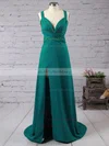 Sheath/Column V-neck Silk-like Satin Floor-length Sashes / Ribbons Prom Dresses #UKM02018713