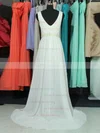 A-line V-neck Chiffon Sweep Train Lace Prom Dresses #UKM02018761