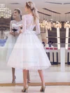 Pretty A-line Scoop Neck Tulle Appliques Lace Tea-length 1/2 Sleeve Wedding Dresses #UKM00022708