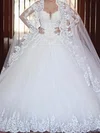 Ball Gown V-neck Tulle Chapel Train Wedding Dresses With Appliques Lace #UKM00022710