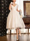 Ball Gown V-neck Taffeta Tea-length Wedding Dresses With Lace #UKM00022716