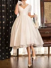 Ball Gown/Princess V-neck Taffeta Tea-length Wedding Dresses With Lace #UKM00022716