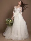 Ball Gown Illusion Tulle Floor-length Wedding Dresses With Appliques Lace #UKM00022723