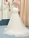 Trumpet/Mermaid Illusion Tulle Sweep Train Wedding Dresses With Appliques Lace #UKM00022732