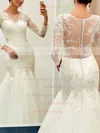 Online Trumpet/Mermaid Scoop Neck Tulle Appliques Lace Sweep Train Long Sleeve Wedding Dresses #UKM00022732