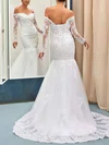 Trumpet/Mermaid Off-the-shoulder Tulle Sweep Train Wedding Dresses With Appliques Lace #UKM00022735