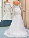 Trumpet/Mermaid Off-the-shoulder Tulle Sweep Train Wedding Dresses With Appliques Lace #UKM00022735