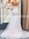 Trumpet/Mermaid Off-the-shoulder Tulle Appliques Lace Sweep Train Long Sleeve Nicest Wedding Dresses #UKM00022735
