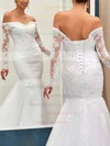 Trumpet/Mermaid Off-the-shoulder Tulle Appliques Lace Sweep Train Long Sleeve Nicest Wedding Dresses #UKM00022735