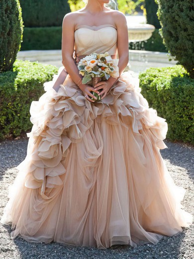 Ball Gown/Princess Sweetheart Tulle Court Train Wedding Dresses With Cascading Ruffles #UKM00022747