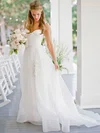 A-line Sweetheart Chiffon with Ruffles Sweep Train Beautiful Wedding Dresses #UKM00022752