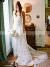 A-line Sweetheart Chiffon with Ruffles Sweep Train Beautiful Wedding Dresses #UKM00022752