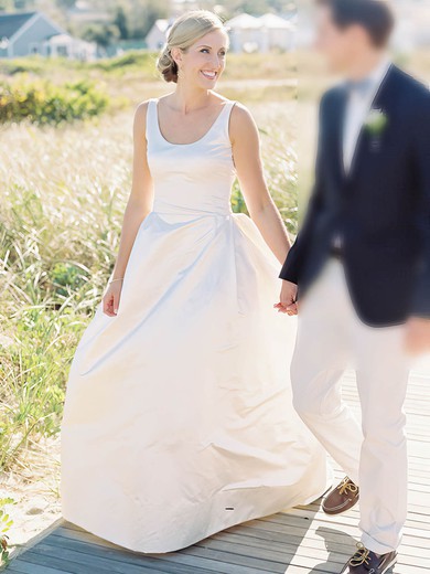 A-line Scoop Neck Satin Floor-length Wedding Dresses #UKM00022756
