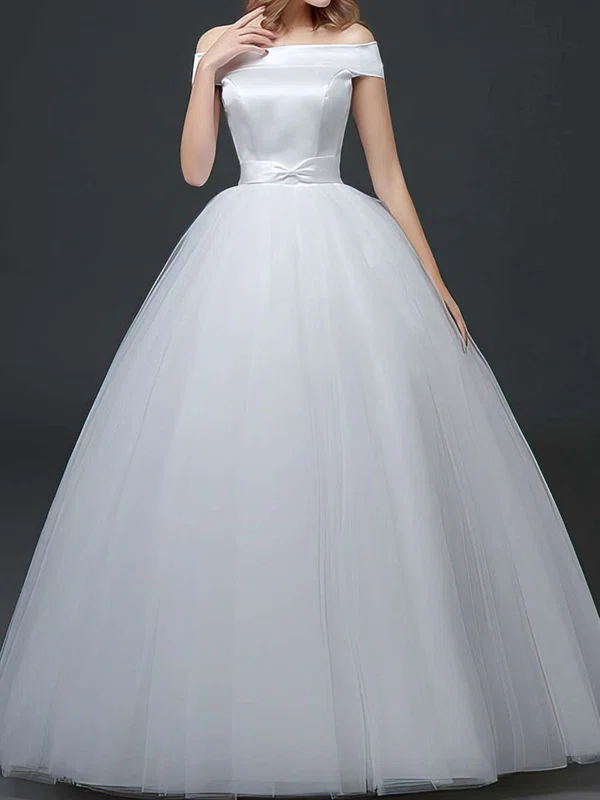 Ball Gown/Princess Off-the-shoulder Tulle Floor-length Wedding Dresses With Sashes / Ribbons #UKM00022760