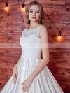Ball Gown Scoop Neck Satin Lace with Sashes / Ribbons Floor-length Noble Wedding Dresses #UKM00022784