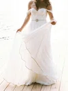 A-line Off-the-shoulder Chiffon Floor-length Wedding Dresses With Sashes / Ribbons #UKM00022791