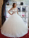 Ball Gown Illusion Tulle Floor-length Wedding Dresses With Appliques Lace #UKM00022795