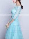 Pretty A-line Scoop Neck Lace Tulle with Beading Short/Mini 1/2 Sleeve Prom Dresses #UKM020102871