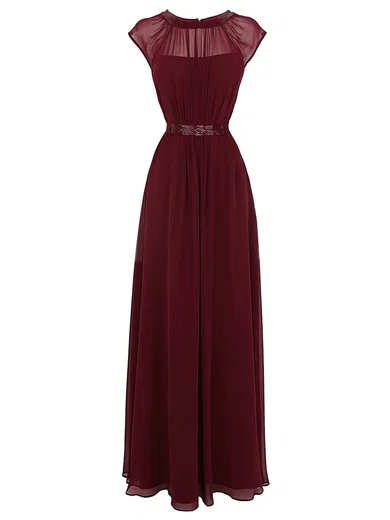 A-line Illusion Chiffon Floor-length Modest Prom Dresses With Ruched #UKM020102884