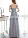 A-line Scoop Neck Tulle Floor-length Appliques Lace Prom Dresses #UKM020102900