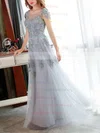 A-line Scoop Neck Tulle Floor-length Appliques Lace Prom Dresses #UKM020102900