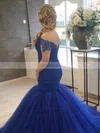 Trumpet/Mermaid Off-the-shoulder Tulle Court Train Appliques Lace Prom Dresses #UKM020102915