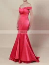 Trumpet/Mermaid Off-the-shoulder Satin Sweep Train Tiered Prom Dresses #UKM020102917