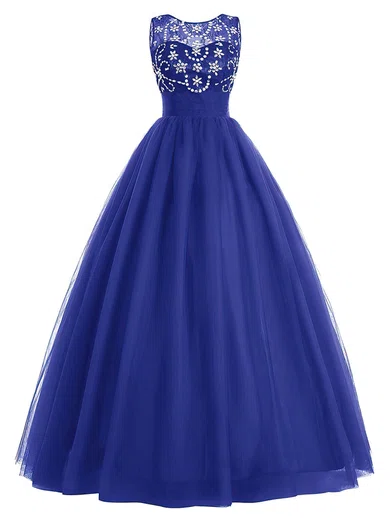 Ball Gown Illusion Backless Lace Tulle Prom Dresses With Beading #UKM020102948