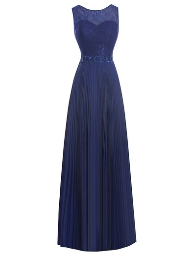 Sheath/Column Scoop Neck Lace Chiffon with Beading Floor-length Cheap Prom Dresses #UKM020102959